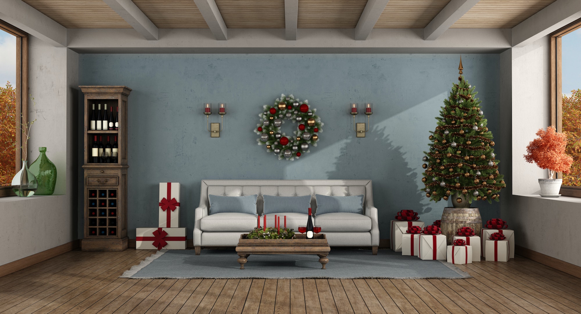 Retro living room with Christmas decoration